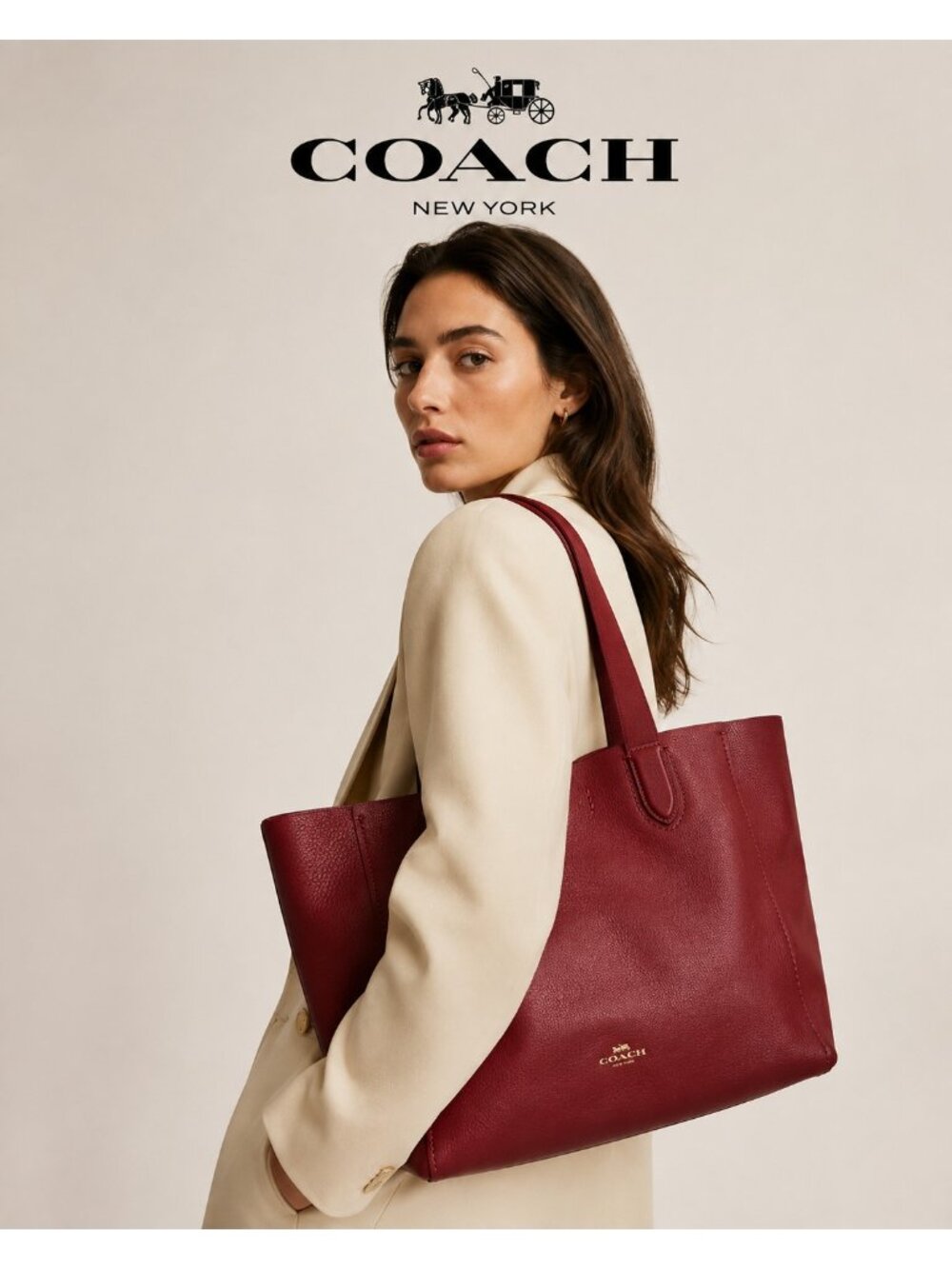 Coach Derby F58660 Raspberry Red Pebbled Leather Large Tote Bag